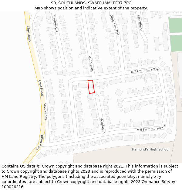 90, SOUTHLANDS, SWAFFHAM, PE37 7PG: Location map and indicative extent of plot