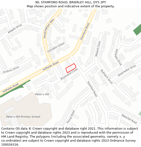 90, STAMFORD ROAD, BRIERLEY HILL, DY5 2PY: Location map and indicative extent of plot