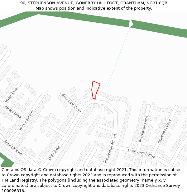 90, STEPHENSON AVENUE, GONERBY HILL FOOT, GRANTHAM, NG31 8QB: Location map and indicative extent of plot