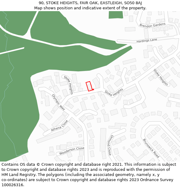 90, STOKE HEIGHTS, FAIR OAK, EASTLEIGH, SO50 8AJ: Location map and indicative extent of plot