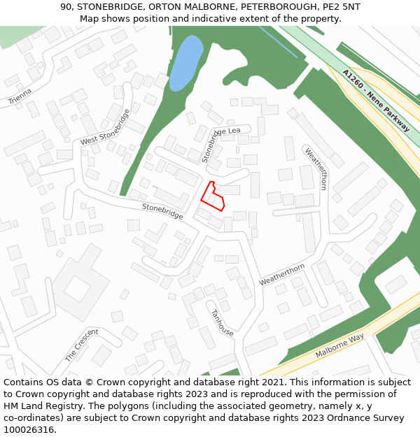 90, STONEBRIDGE, ORTON MALBORNE, PETERBOROUGH, PE2 5NT: Location map and indicative extent of plot