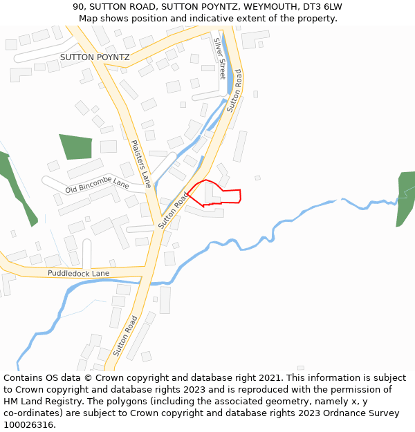 90, SUTTON ROAD, SUTTON POYNTZ, WEYMOUTH, DT3 6LW: Location map and indicative extent of plot
