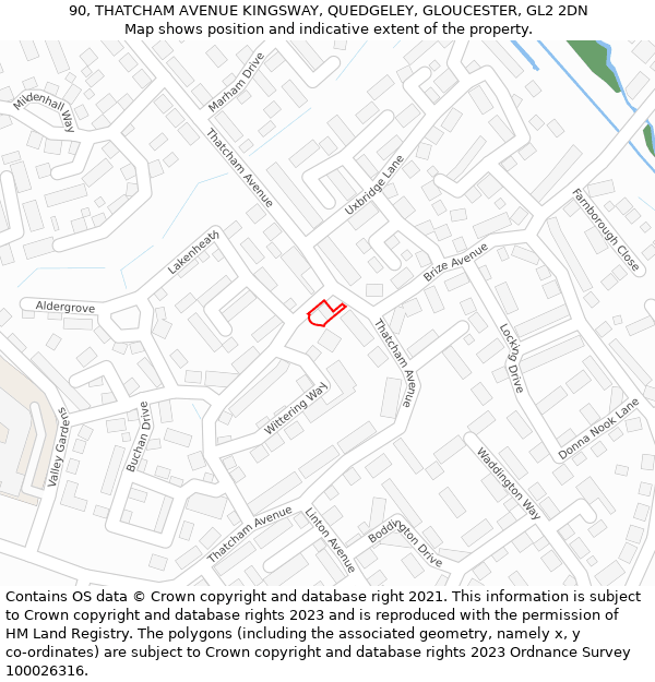 90, THATCHAM AVENUE KINGSWAY, QUEDGELEY, GLOUCESTER, GL2 2DN: Location map and indicative extent of plot