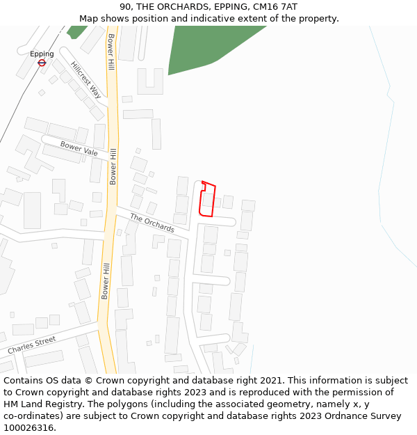 90, THE ORCHARDS, EPPING, CM16 7AT: Location map and indicative extent of plot