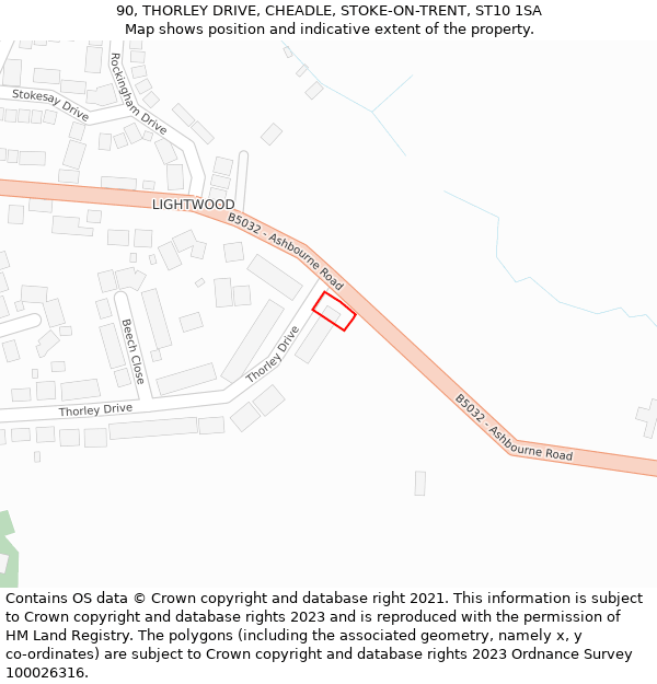 90, THORLEY DRIVE, CHEADLE, STOKE-ON-TRENT, ST10 1SA: Location map and indicative extent of plot