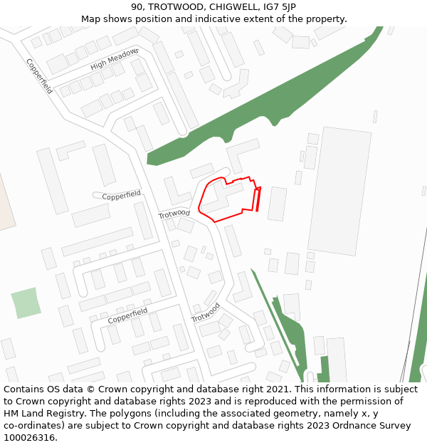90, TROTWOOD, CHIGWELL, IG7 5JP: Location map and indicative extent of plot