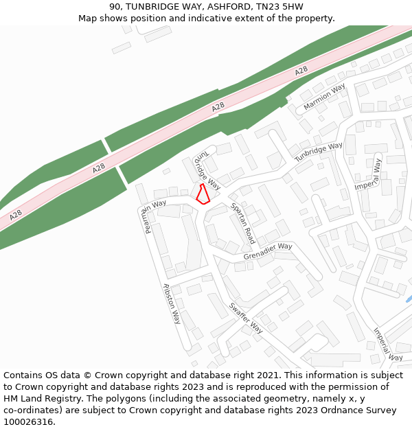 90, TUNBRIDGE WAY, ASHFORD, TN23 5HW: Location map and indicative extent of plot