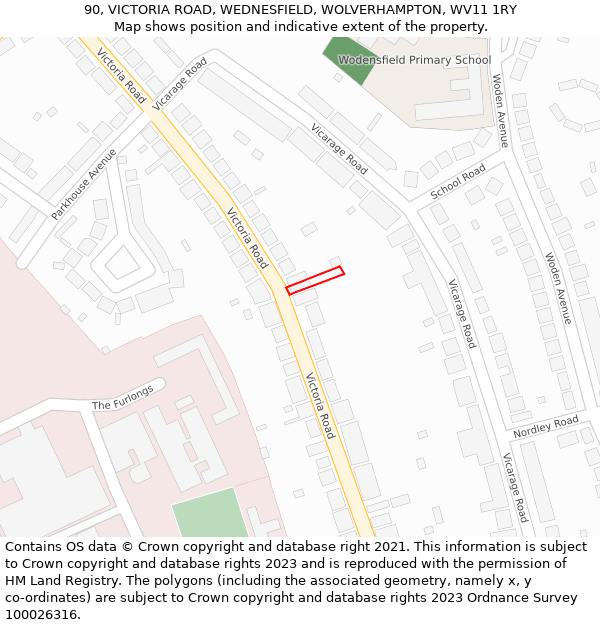 90, VICTORIA ROAD, WEDNESFIELD, WOLVERHAMPTON, WV11 1RY: Location map and indicative extent of plot