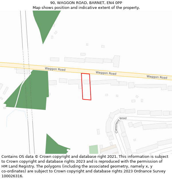 90, WAGGON ROAD, BARNET, EN4 0PP: Location map and indicative extent of plot