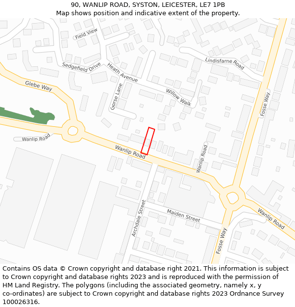 90, WANLIP ROAD, SYSTON, LEICESTER, LE7 1PB: Location map and indicative extent of plot