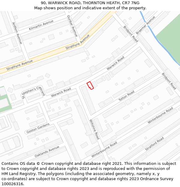 90, WARWICK ROAD, THORNTON HEATH, CR7 7NG: Location map and indicative extent of plot