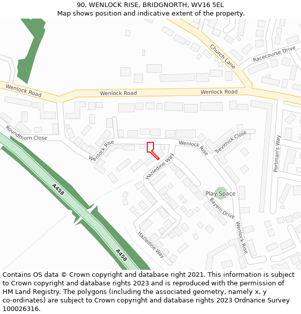 90, WENLOCK RISE, BRIDGNORTH, WV16 5EL: Location map and indicative extent of plot