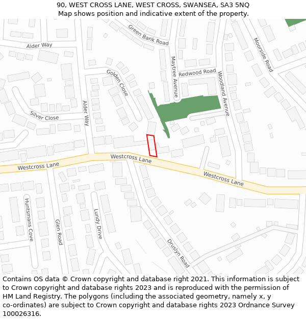 90, WEST CROSS LANE, WEST CROSS, SWANSEA, SA3 5NQ: Location map and indicative extent of plot