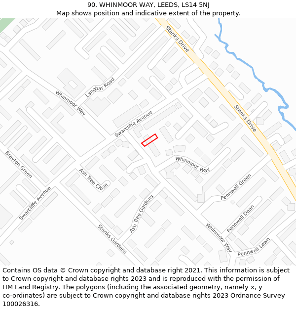 90, WHINMOOR WAY, LEEDS, LS14 5NJ: Location map and indicative extent of plot