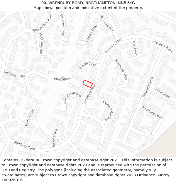 90, WRENBURY ROAD, NORTHAMPTON, NN5 6YG: Location map and indicative extent of plot