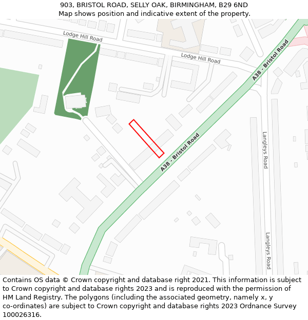 903, BRISTOL ROAD, SELLY OAK, BIRMINGHAM, B29 6ND: Location map and indicative extent of plot