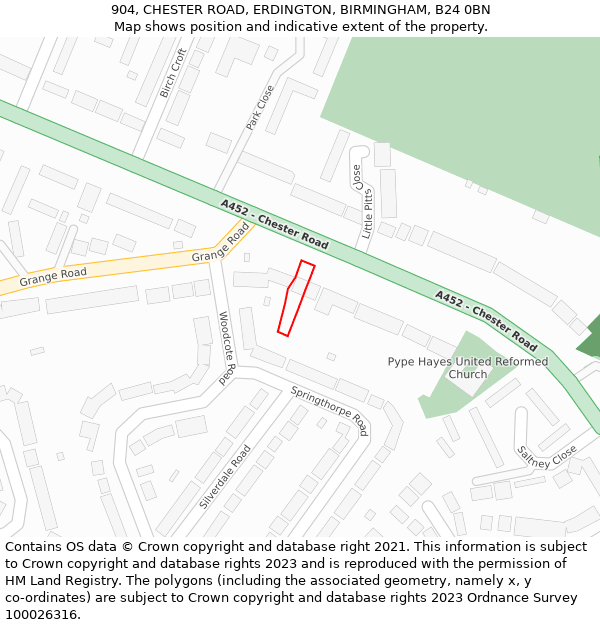 904, CHESTER ROAD, ERDINGTON, BIRMINGHAM, B24 0BN: Location map and indicative extent of plot