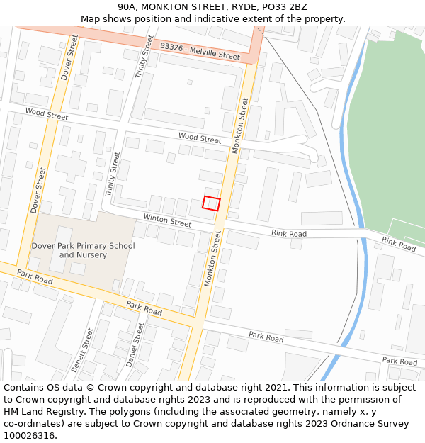 90A, MONKTON STREET, RYDE, PO33 2BZ: Location map and indicative extent of plot