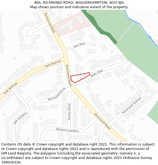 90A, RICHMOND ROAD, WOLVERHAMPTON, WV3 9JG: Location map and indicative extent of plot