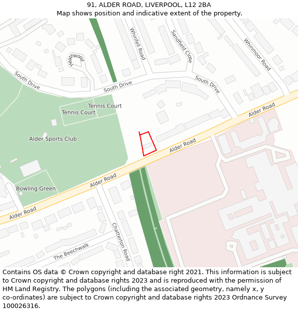 91, ALDER ROAD, LIVERPOOL, L12 2BA: Location map and indicative extent of plot
