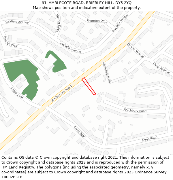 91, AMBLECOTE ROAD, BRIERLEY HILL, DY5 2YQ: Location map and indicative extent of plot
