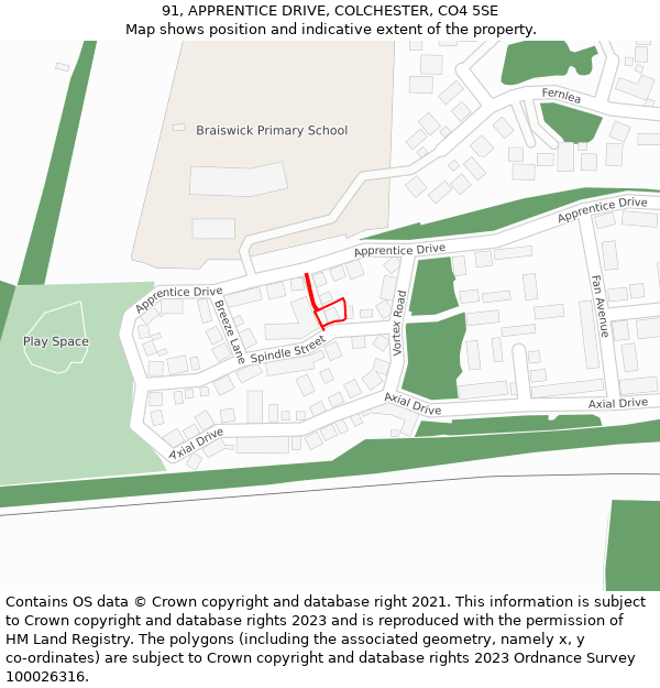 91, APPRENTICE DRIVE, COLCHESTER, CO4 5SE: Location map and indicative extent of plot