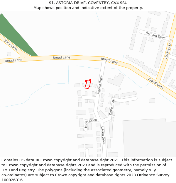 91, ASTORIA DRIVE, COVENTRY, CV4 9SU: Location map and indicative extent of plot