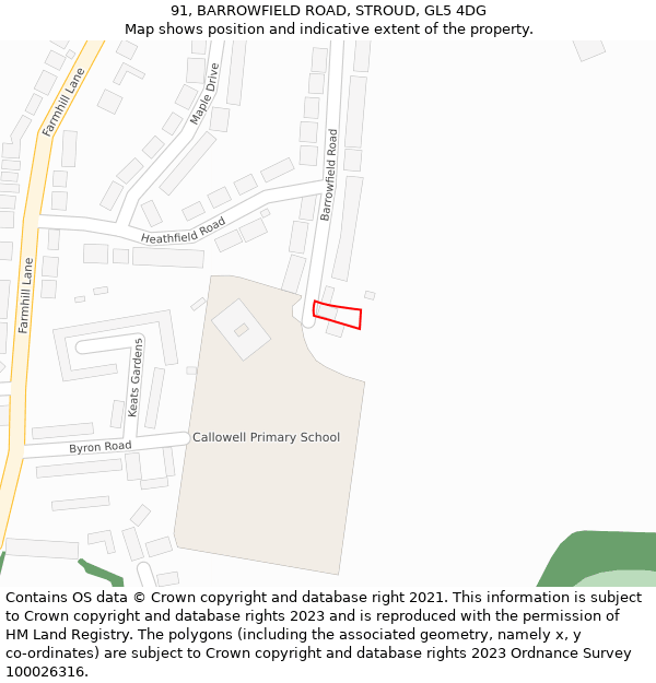 91, BARROWFIELD ROAD, STROUD, GL5 4DG: Location map and indicative extent of plot
