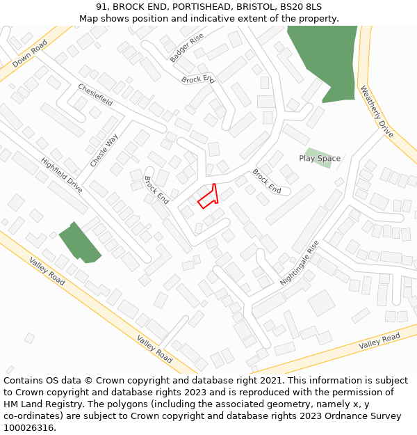 91, BROCK END, PORTISHEAD, BRISTOL, BS20 8LS: Location map and indicative extent of plot