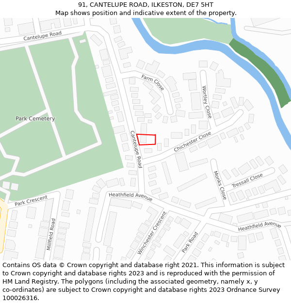 91, CANTELUPE ROAD, ILKESTON, DE7 5HT: Location map and indicative extent of plot