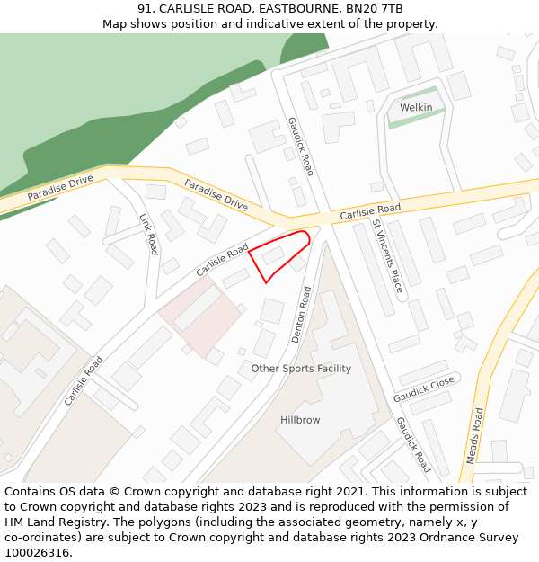 91, CARLISLE ROAD, EASTBOURNE, BN20 7TB: Location map and indicative extent of plot
