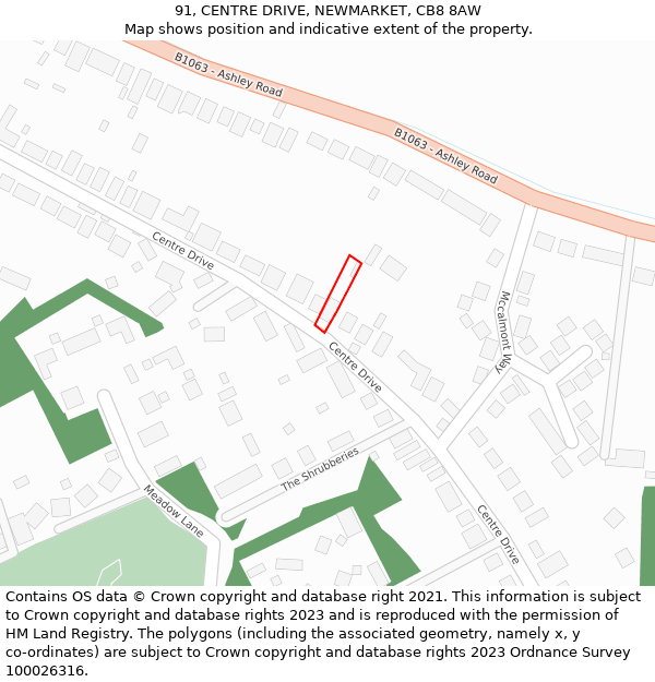 91, CENTRE DRIVE, NEWMARKET, CB8 8AW: Location map and indicative extent of plot