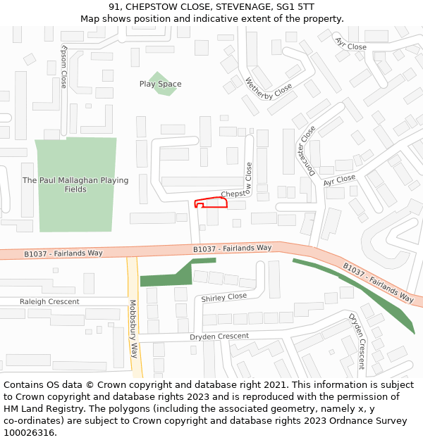 91, CHEPSTOW CLOSE, STEVENAGE, SG1 5TT: Location map and indicative extent of plot