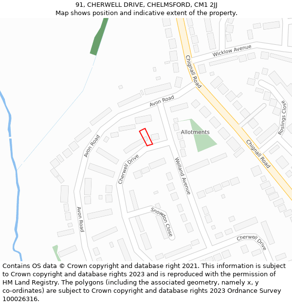 91, CHERWELL DRIVE, CHELMSFORD, CM1 2JJ: Location map and indicative extent of plot