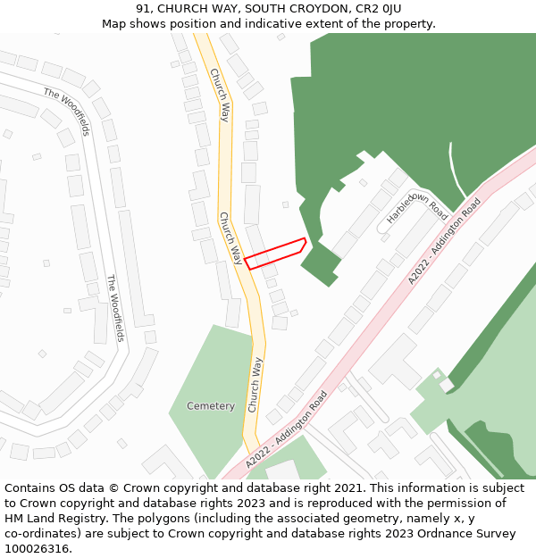 91, CHURCH WAY, SOUTH CROYDON, CR2 0JU: Location map and indicative extent of plot