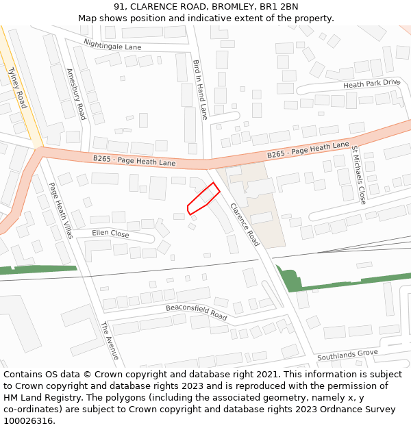 91, CLARENCE ROAD, BROMLEY, BR1 2BN: Location map and indicative extent of plot