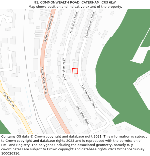 91, COMMONWEALTH ROAD, CATERHAM, CR3 6LW: Location map and indicative extent of plot