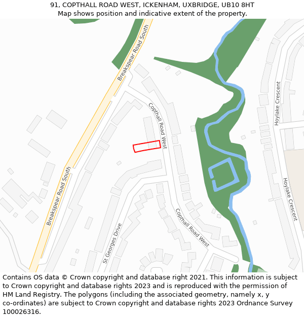91, COPTHALL ROAD WEST, ICKENHAM, UXBRIDGE, UB10 8HT: Location map and indicative extent of plot