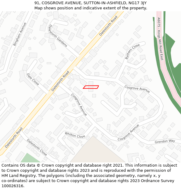 91, COSGROVE AVENUE, SUTTON-IN-ASHFIELD, NG17 3JY: Location map and indicative extent of plot