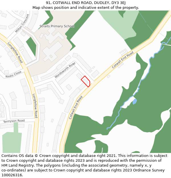 91, COTWALL END ROAD, DUDLEY, DY3 3EJ: Location map and indicative extent of plot