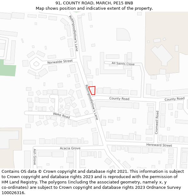 91, COUNTY ROAD, MARCH, PE15 8NB: Location map and indicative extent of plot