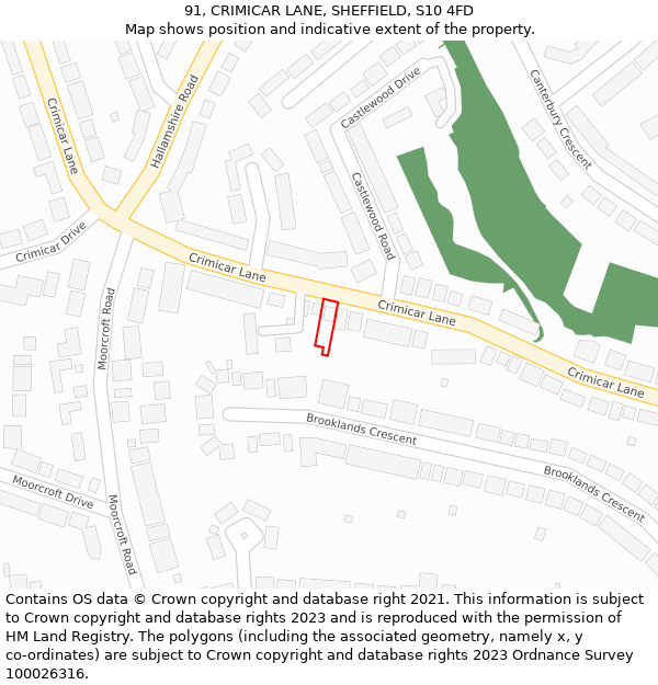 91, CRIMICAR LANE, SHEFFIELD, S10 4FD: Location map and indicative extent of plot