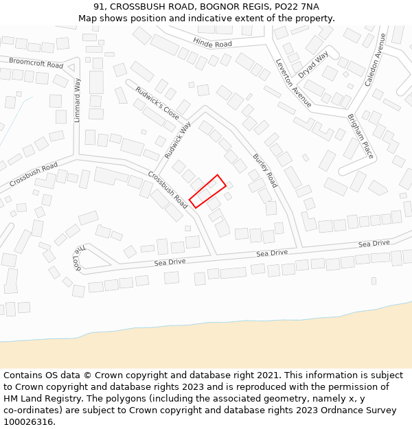 91, CROSSBUSH ROAD, BOGNOR REGIS, PO22 7NA: Location map and indicative extent of plot