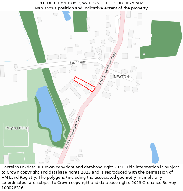 91, DEREHAM ROAD, WATTON, THETFORD, IP25 6HA: Location map and indicative extent of plot