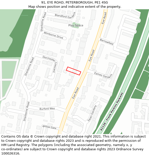 91, EYE ROAD, PETERBOROUGH, PE1 4SG: Location map and indicative extent of plot