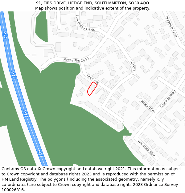 91, FIRS DRIVE, HEDGE END, SOUTHAMPTON, SO30 4QQ: Location map and indicative extent of plot