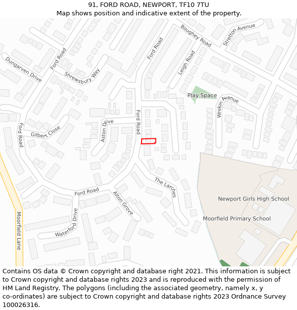 91, FORD ROAD, NEWPORT, TF10 7TU: Location map and indicative extent of plot