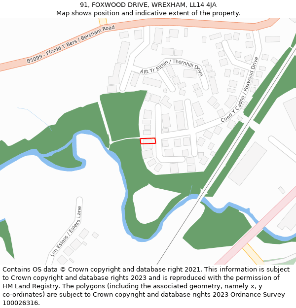 91, FOXWOOD DRIVE, WREXHAM, LL14 4JA: Location map and indicative extent of plot