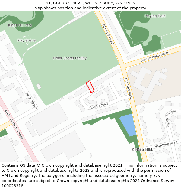 91, GOLDBY DRIVE, WEDNESBURY, WS10 9LN: Location map and indicative extent of plot
