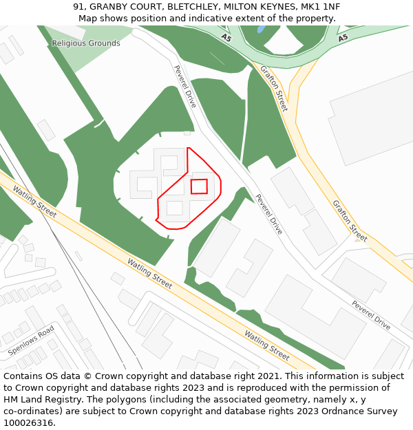 91, GRANBY COURT, BLETCHLEY, MILTON KEYNES, MK1 1NF: Location map and indicative extent of plot